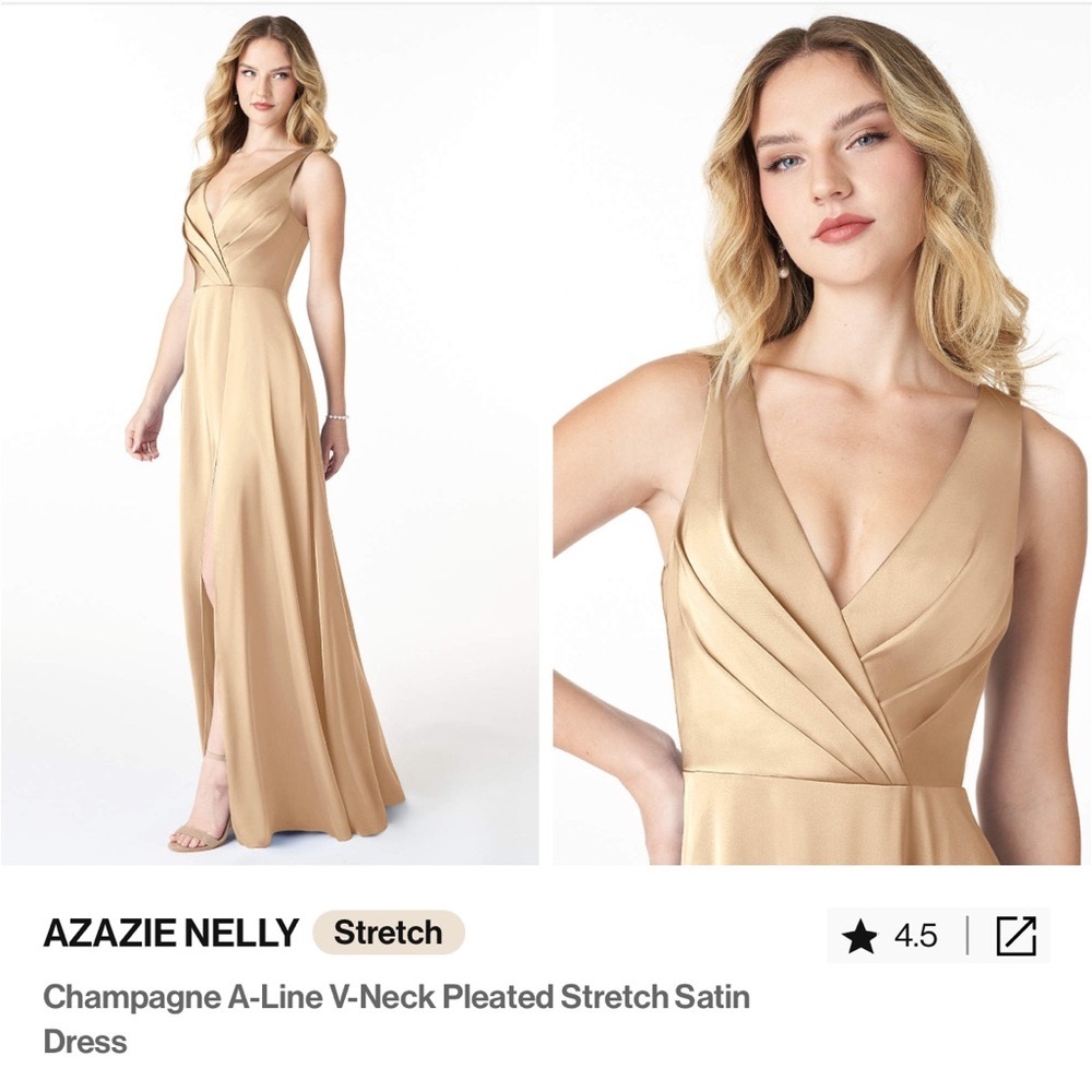 Azazie Nelly Champagne A-Line Dress